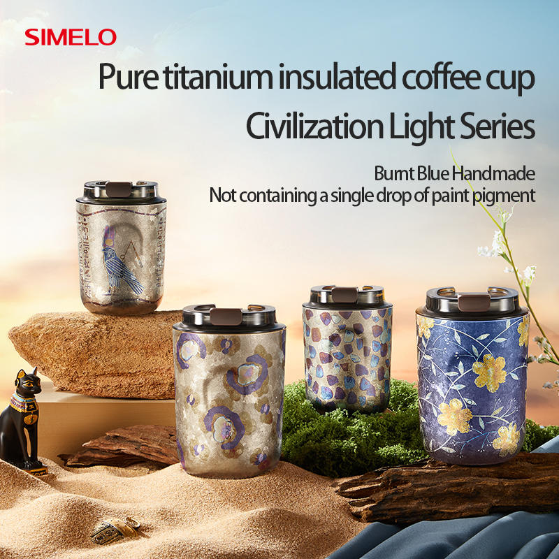 Handmade burnt blue pure titanium cups